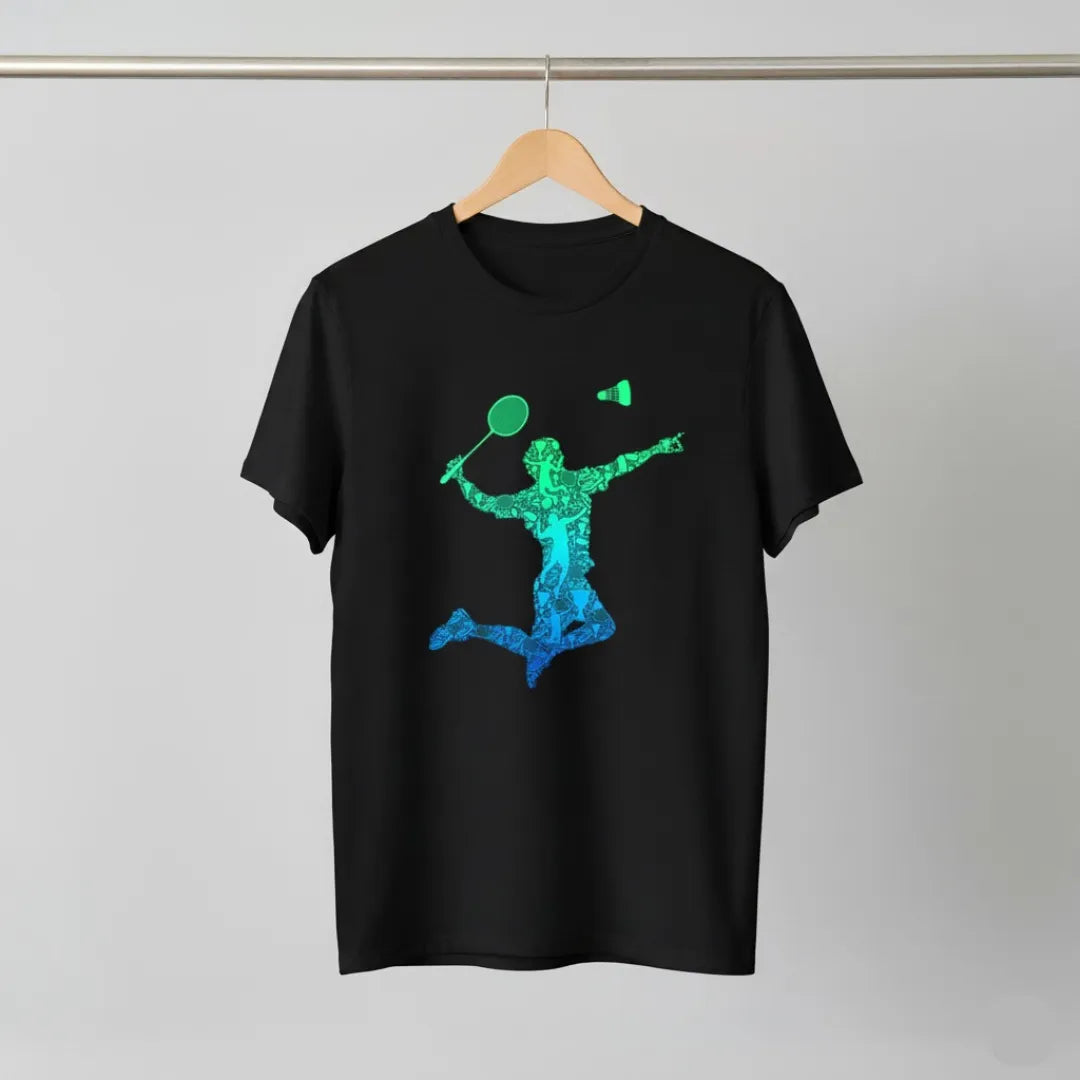 Jump Smash Player Action Badminton T-Shirt