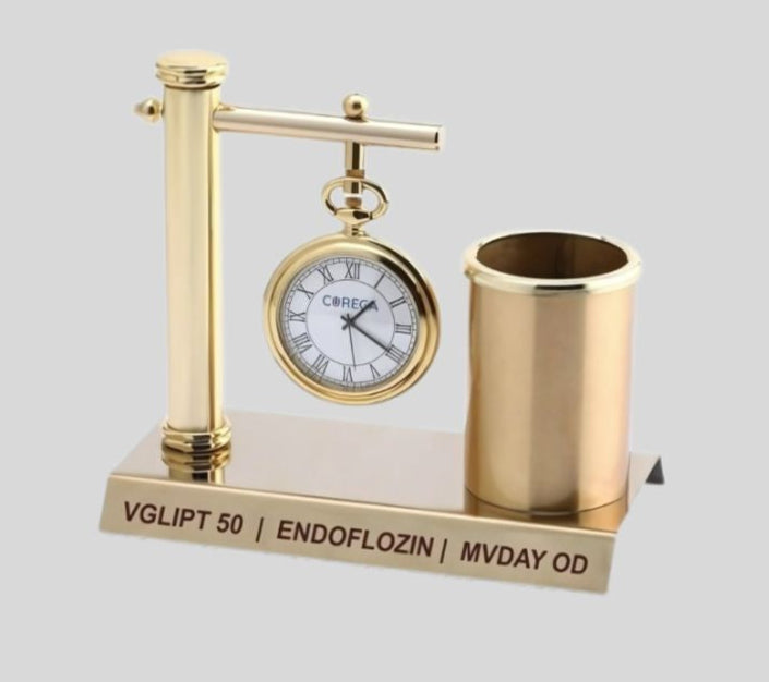 DK – BTC 4343 Golden Pocket Watch Pen Stand with Personalized Base 1455