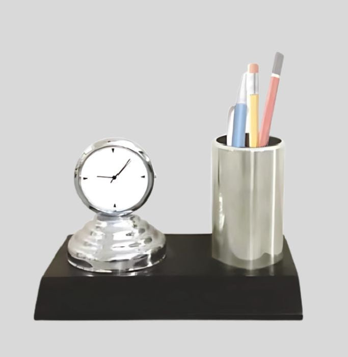 DK –M492 Pen Stand with Clock - Executive Metal Desk Organizer 1459