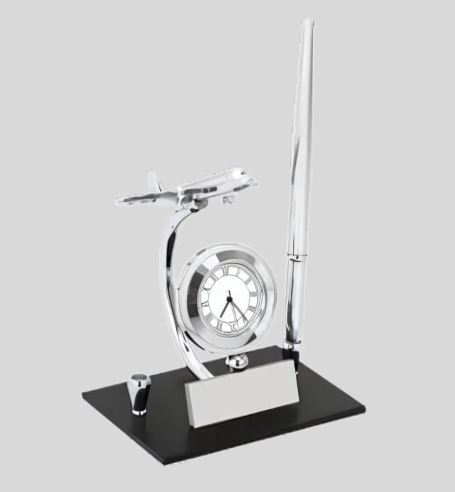 DK –M311 Airplane Pen Stand with Clock - Executive Travel Themed Desk Organizer 1467