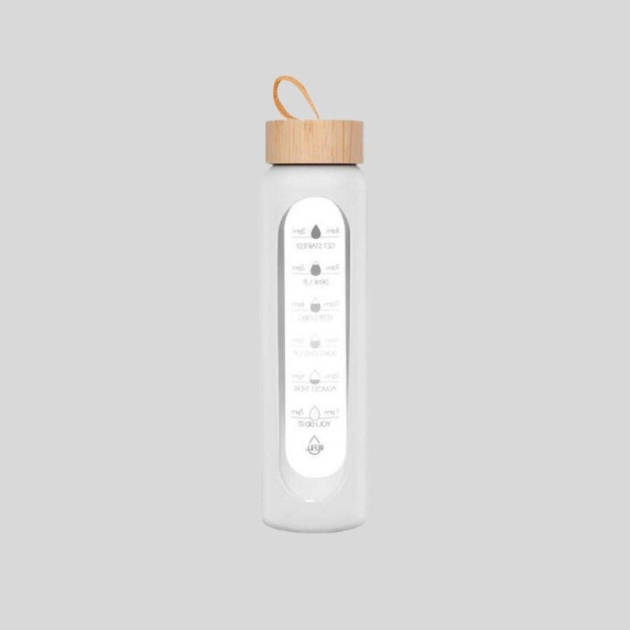 DK Morning Motivation Water Bottle - 1 Liter Hydration Tracker with Wooden Cap 1845