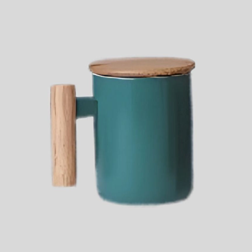 DK - Premium Ceramic Mug with Wooden Handle & Lid – Stylish & Functional Drinkware