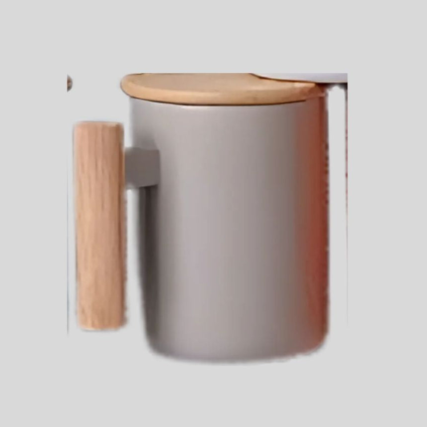 DK - Premium Ceramic Mug with Wooden Handle & Lid – Stylish & Functional Drinkware
