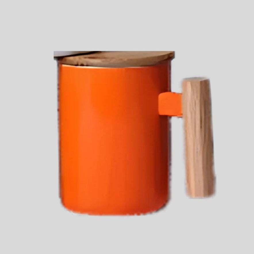 DK - Premium Ceramic Mug with Wooden Handle & Lid – Stylish & Functional Drinkware