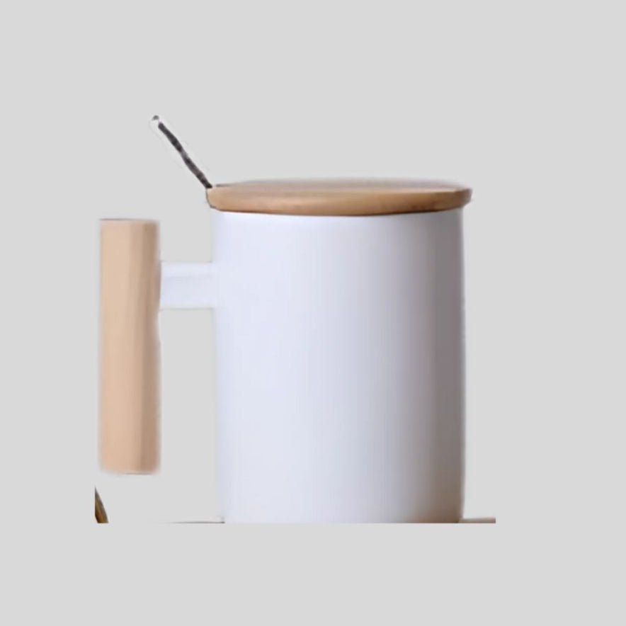 DK - Premium Ceramic Mug with Wooden Handle & Lid – Stylish & Functional Drinkware