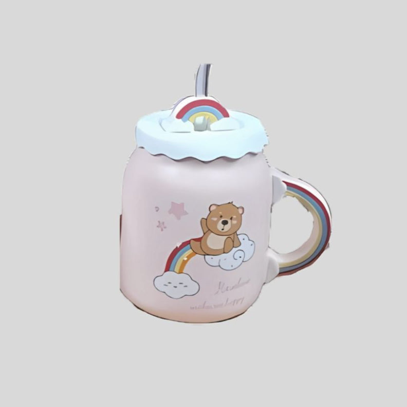 DK - Rainbow Makes Me Happy – Ceramic Mug with Lid & Straw