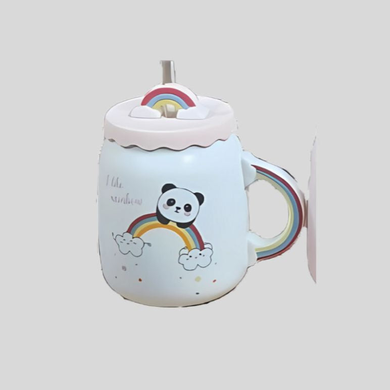 DK - Rainbow Makes Me Happy – Ceramic Mug with Lid & Straw