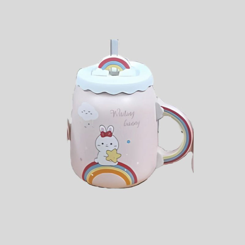 DK - Rainbow Makes Me Happy – Ceramic Mug with Lid & Straw