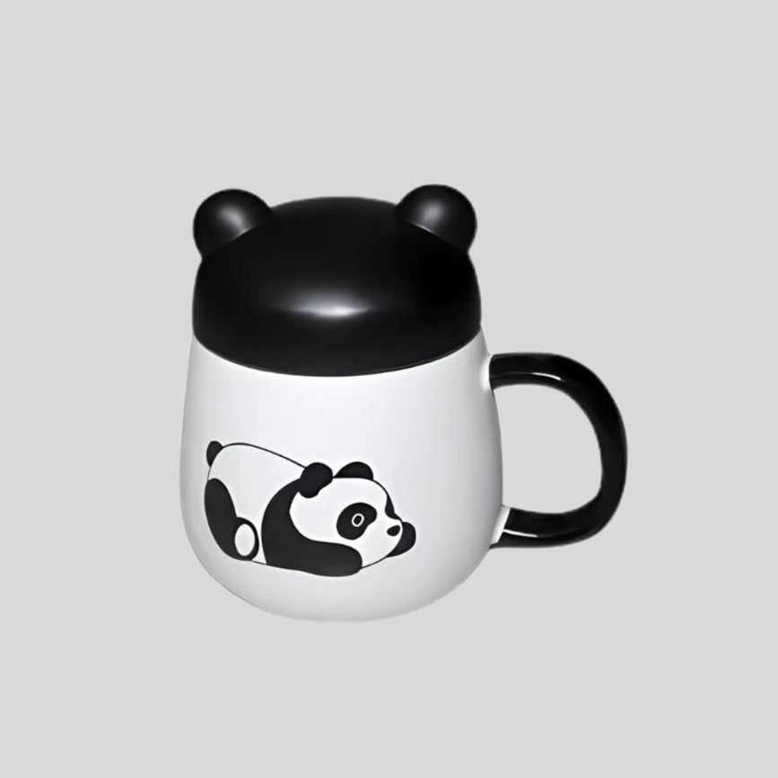 DK - panda-themed coffee mug with a lid and handle