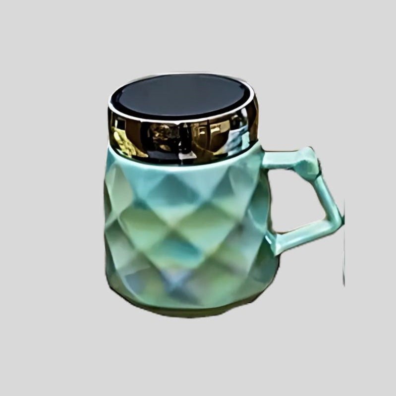 DK - Luxury Diamond-Pattern Ceramic Mug with Lid