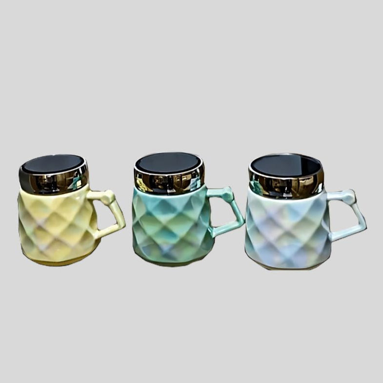 DK - Luxury Diamond-Pattern Ceramic Mug with Lid