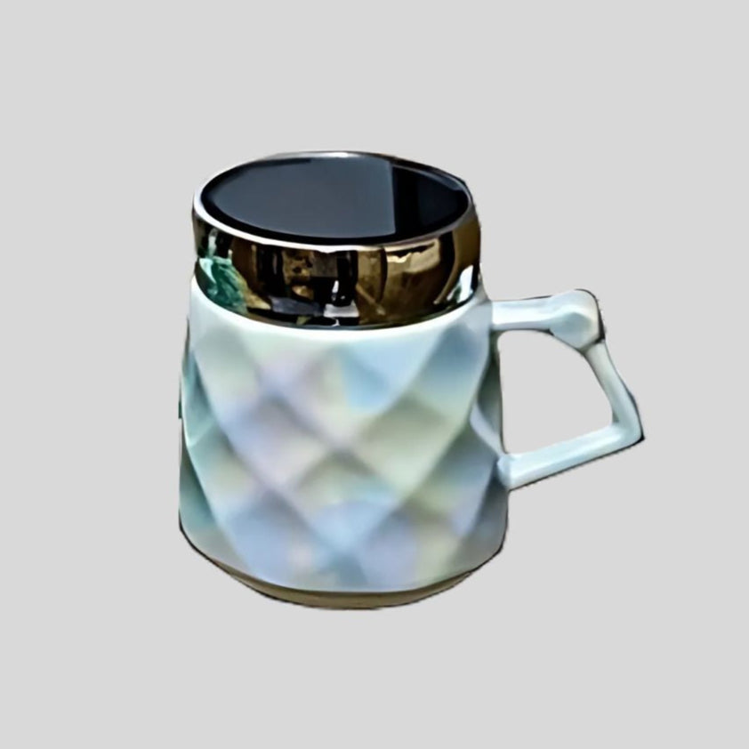 DK - Luxury Diamond-Pattern Ceramic Mug with Lid