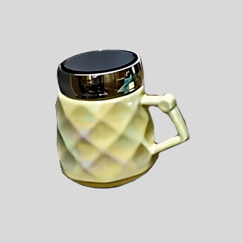 DK - Luxury Diamond-Pattern Ceramic Mug with Lid