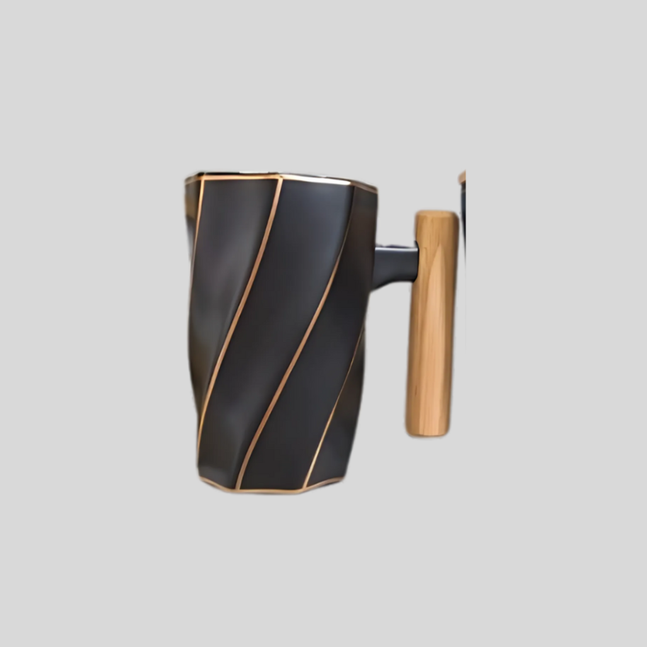 DK - Premium Ceramic Coffee Mug with Wooden Handle