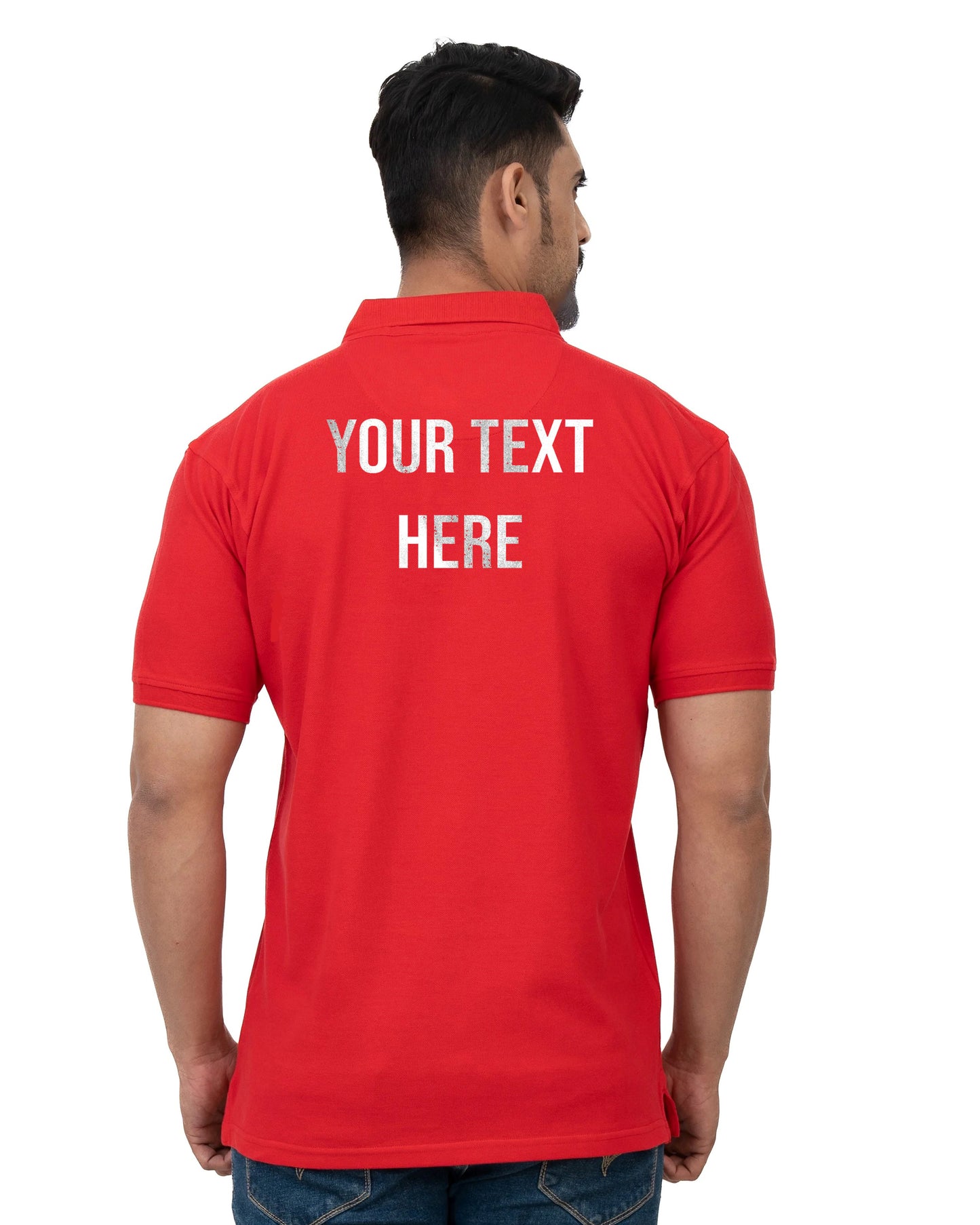Back Custom Red Polo T-Shirt with Personalized Design Option