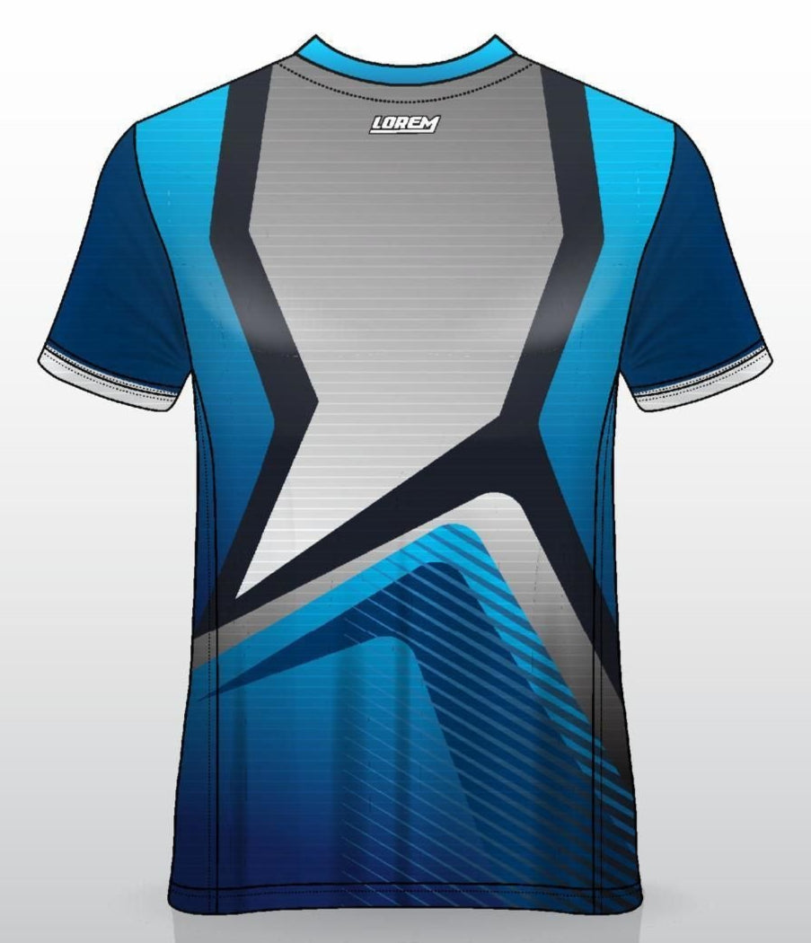 Back Side Blue and Grey Geometric Pattern Sports Sublimation T-Shirt