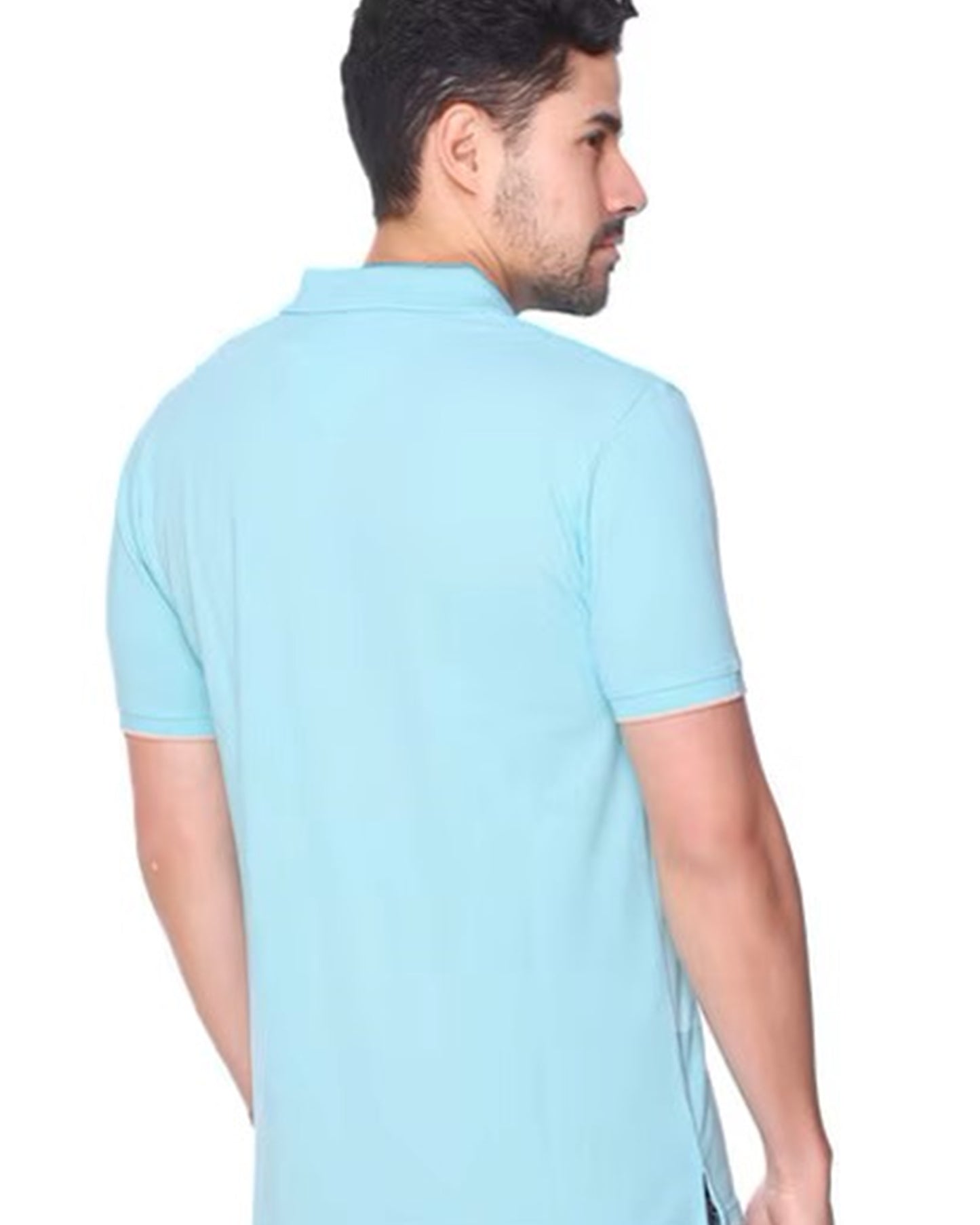 Back side view Light Blue Polo T-Shirt for Men and Casual Fit