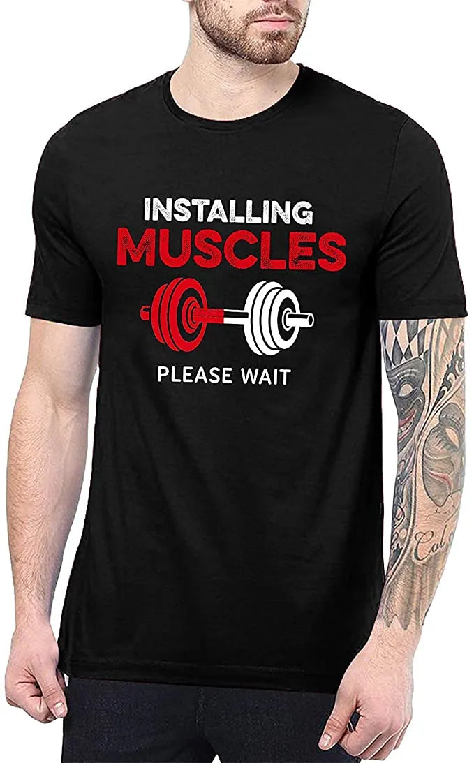 "Installing Muscles Please Wait" Gym T-Shirt