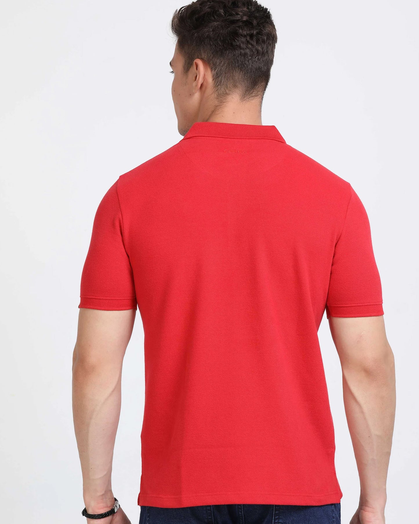 Bold_Red_Polo_TShirt_for_Men_with_Short_Sleeves_and_Collar Back side view