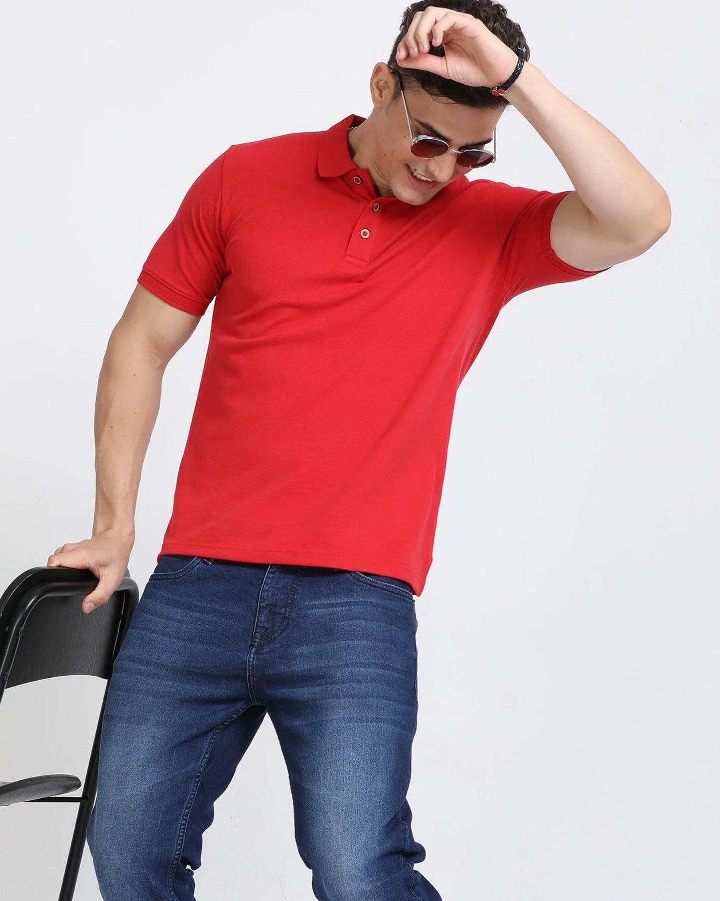 Bold_Red_Polo_TShirt_for_Men_with_Short_Sleeves_and_Collar_front_side_view