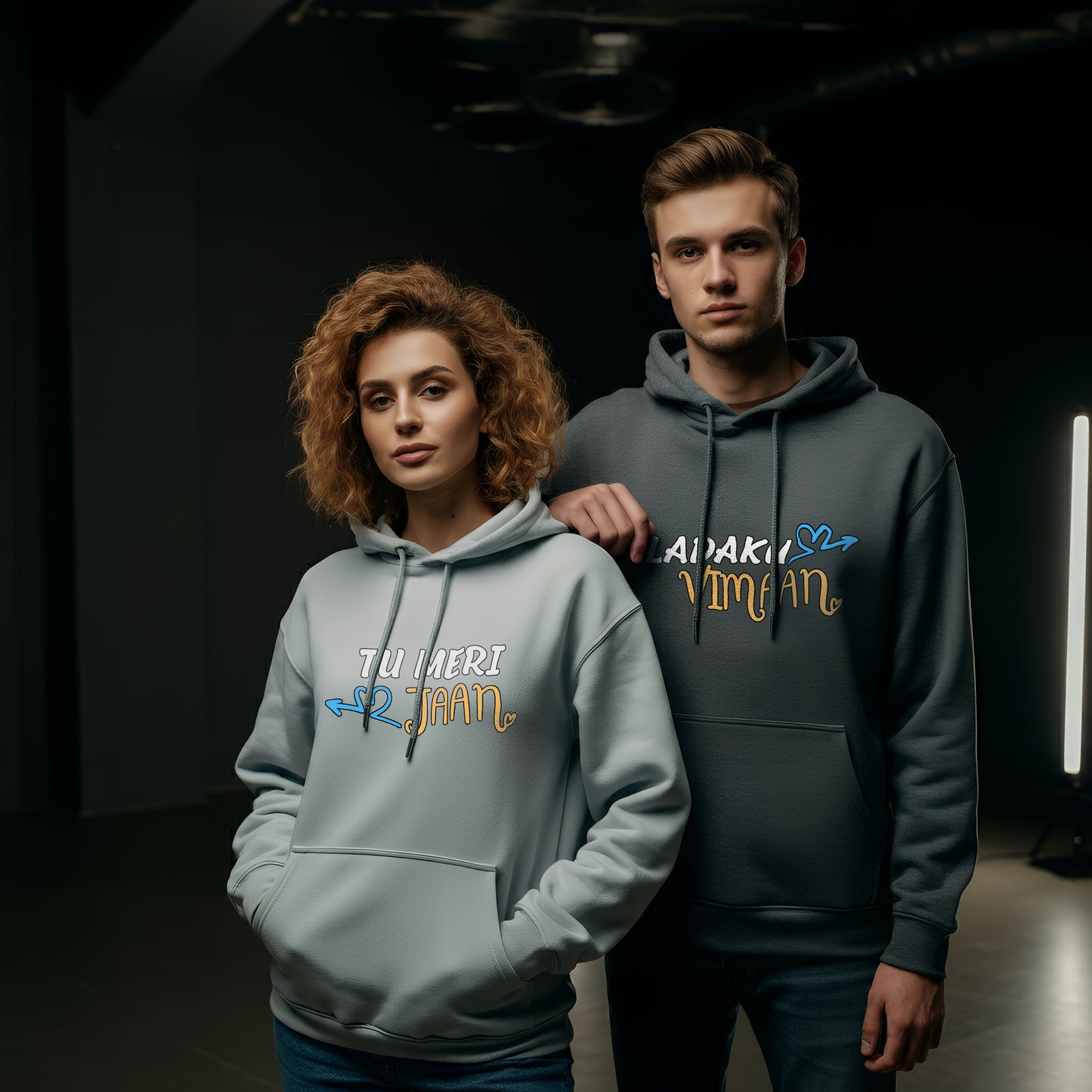 Ladaku Vimaan & Tu Meri Jaan Funny Couple Hoodies