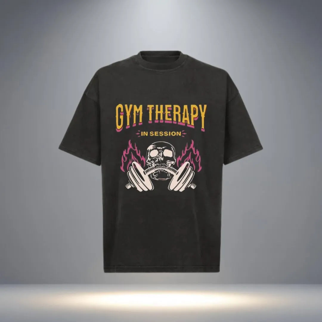 “Gym Therapy In Session” Oversized Gym T-shirt for Men (Black)