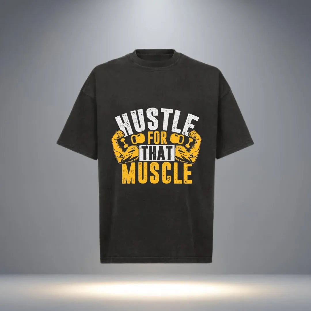 “Hustle for That Muscle” Oversized Gym T-shirt for Men (Black)
