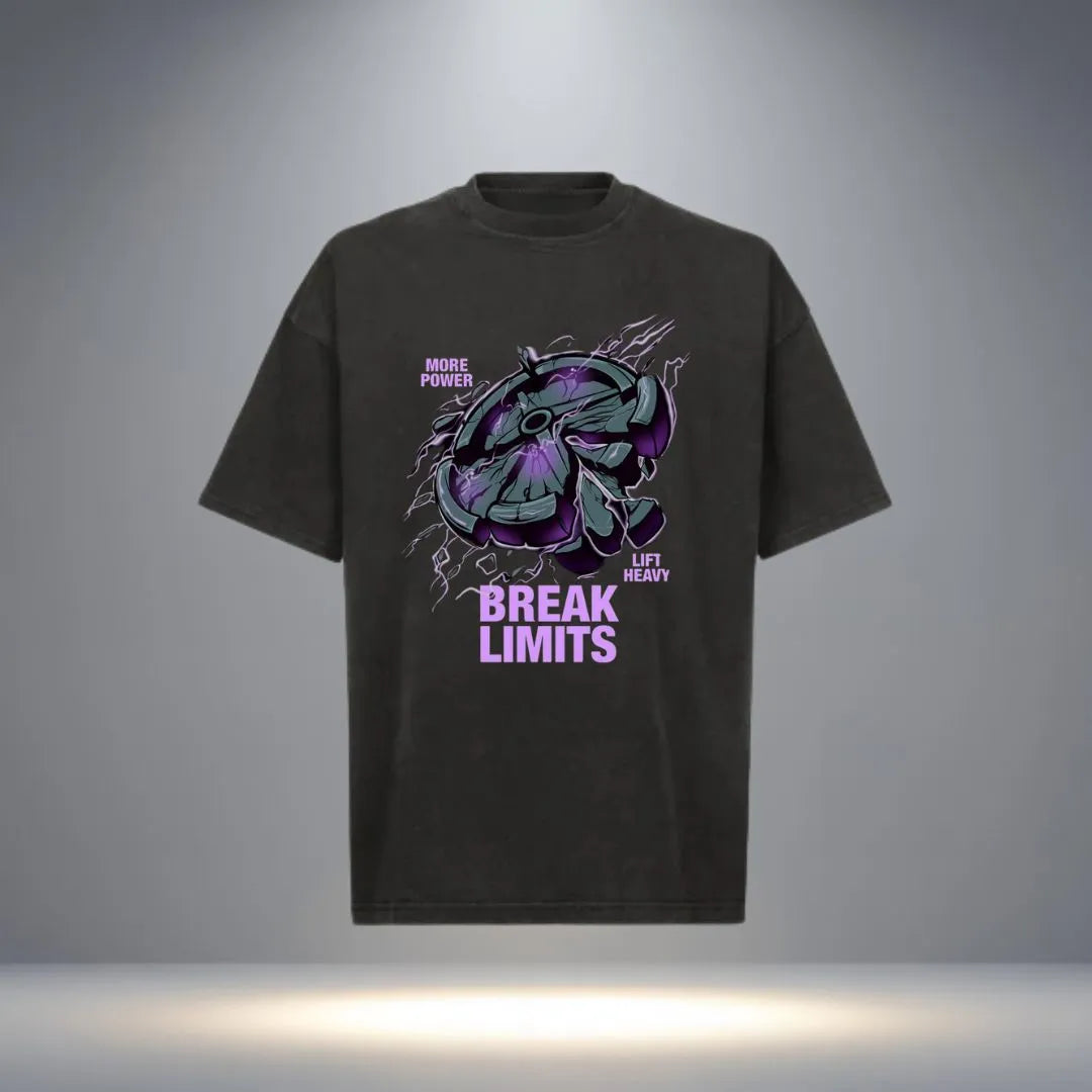 “Break Limits” Oversized Gym T-shirt for Men (Black | Purple Graphic)