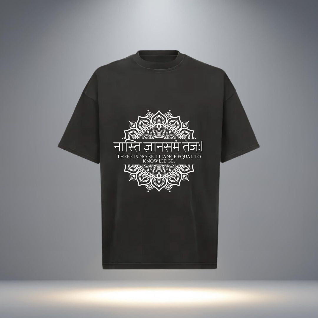 "There is No Brilliance Equal to Knowledge" Sanskrit Wisdom Tee – Divvik Exclusive