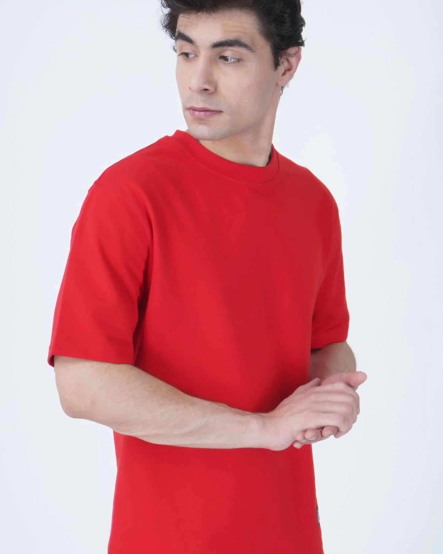Close View of Short Sleeve Red Oversize T-Shirt