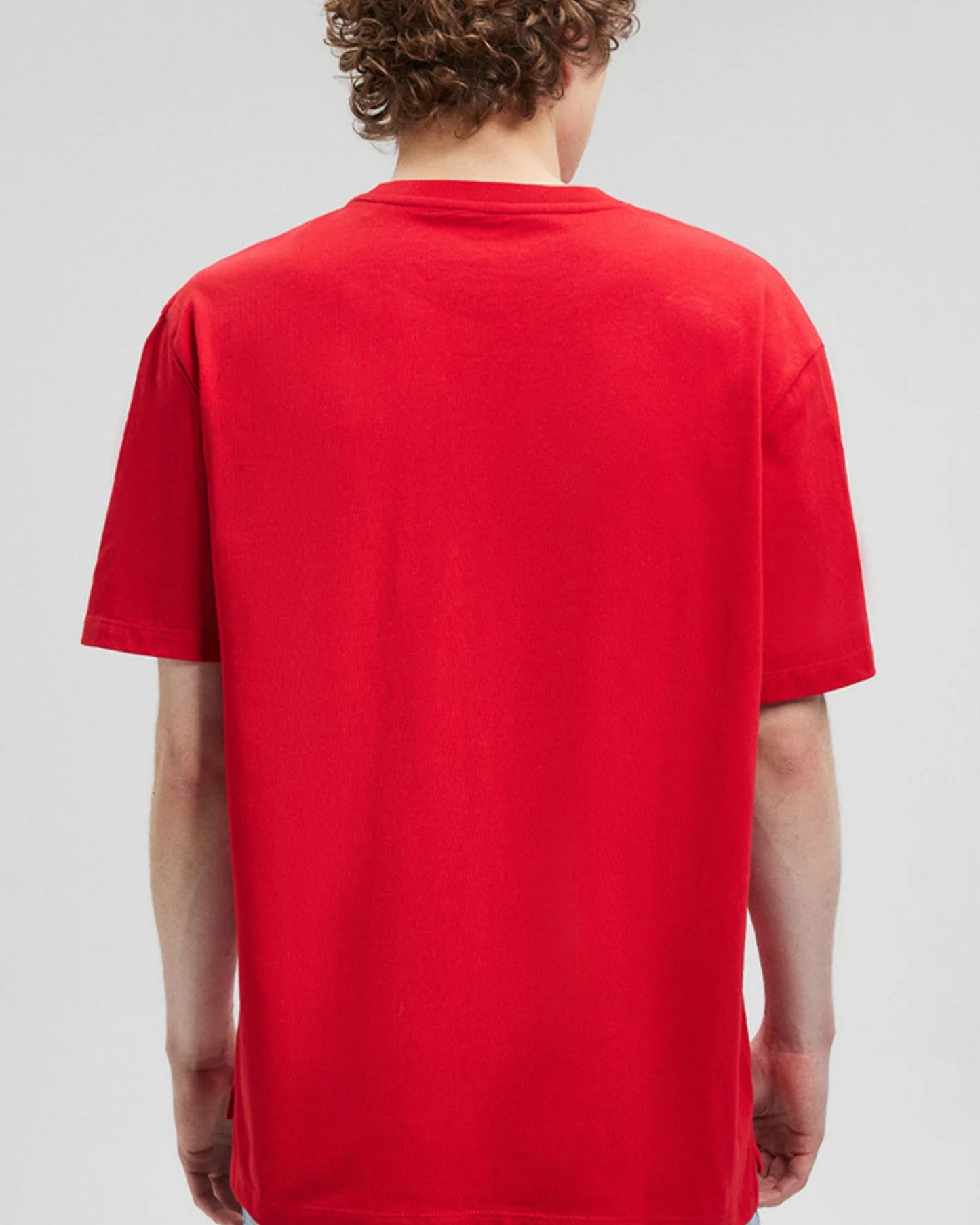 Faceless Back View of Short Sleeve Red Oversize T-Shirt