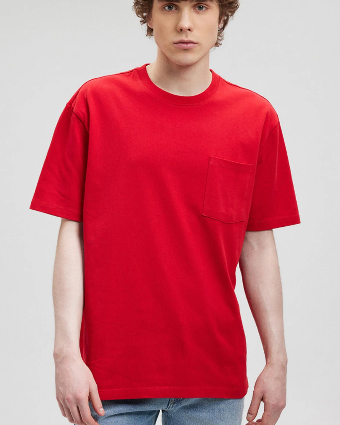 Front Side Plain With Pocket Red Oversize T-Shirt
