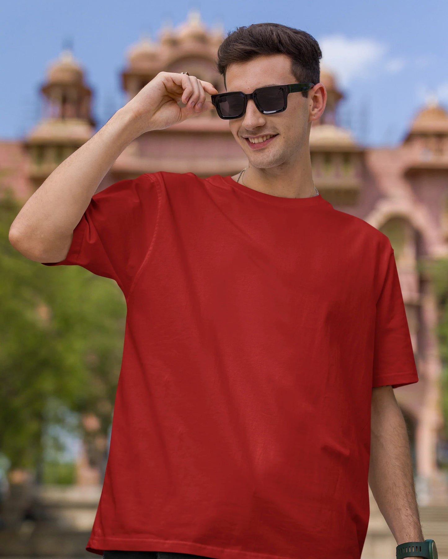 Full Front Side Plain Cherry Red Oversize T-Shirt