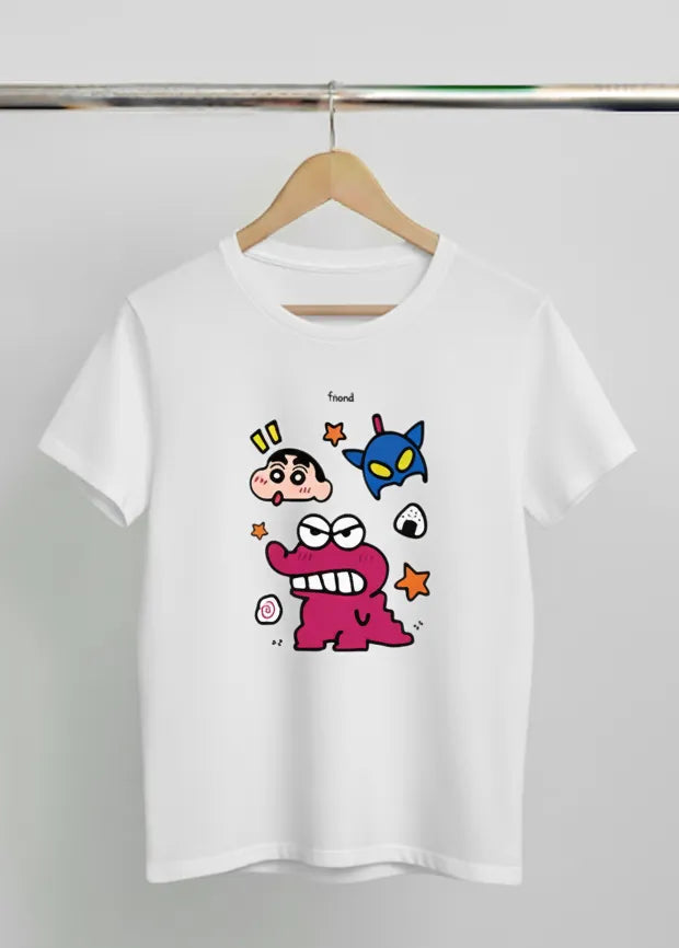 DivviK Quirky Cartoon Friends Graphic T-Shirt | Shinchan & Anime Doodle Tee