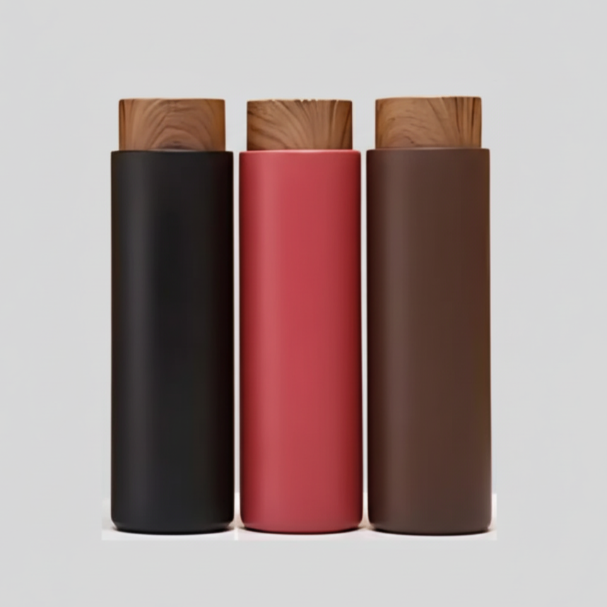 400 ML Matte Flask with Wooden Finish Cap – Stylish Customizable Gift Bottle DKGHA- 052