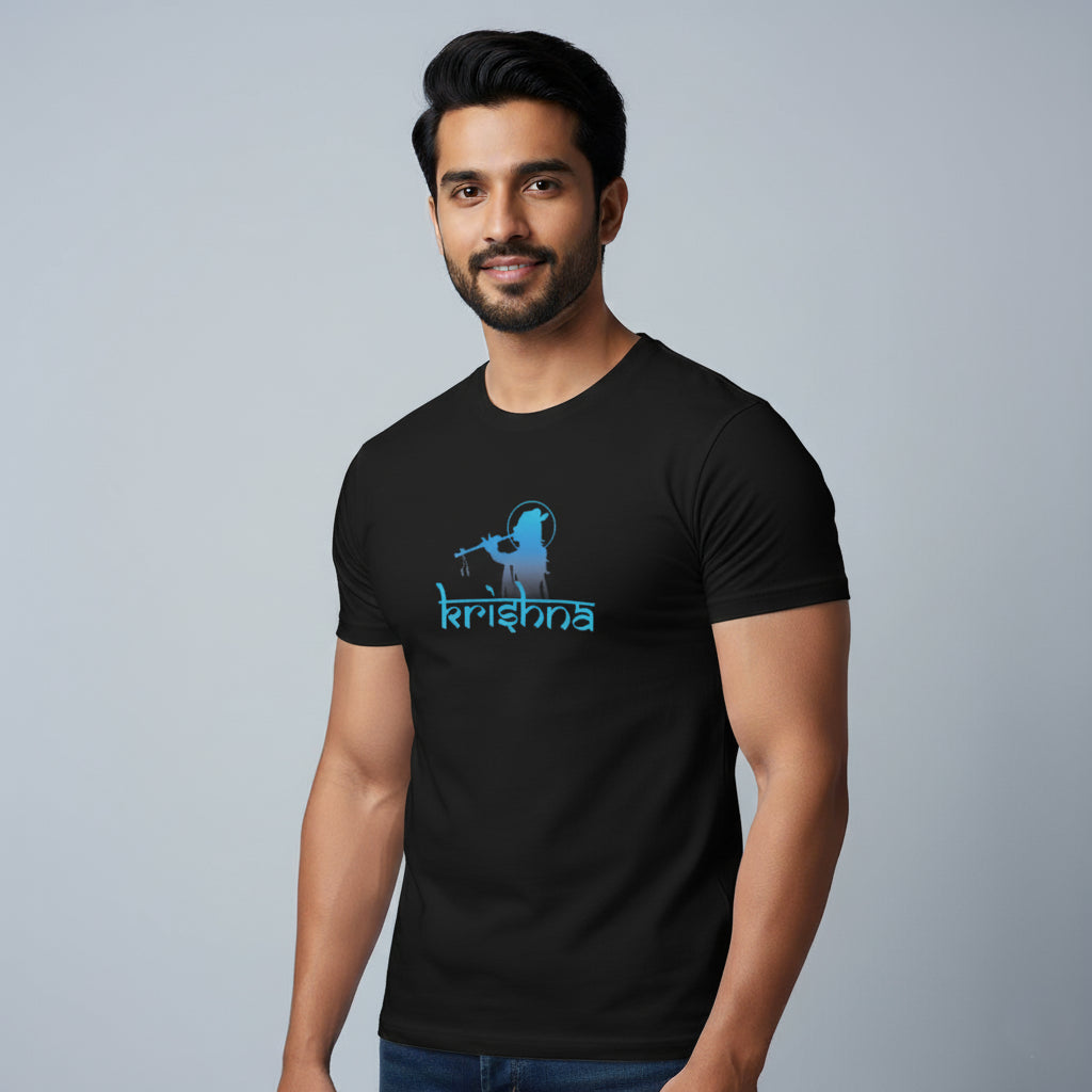 Krishna's Flute Echo T-Shirt: Modern Script Design