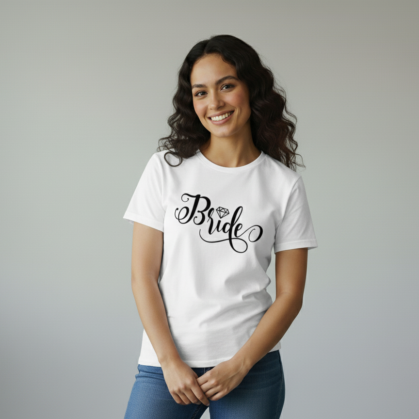Bride Diamond Script T-Shirt: Elegant Bridal Shower T-Shirt Gift
