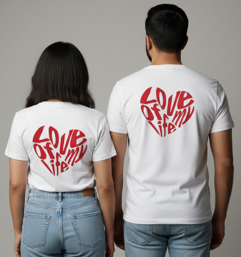 "LOVE OF MY LIFE" matching couple T-shirts