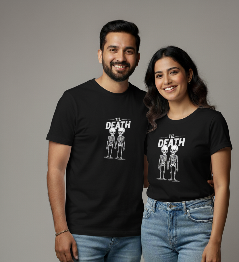 "TIL DEATH" Skeleton Matching Couple T-Shirts
