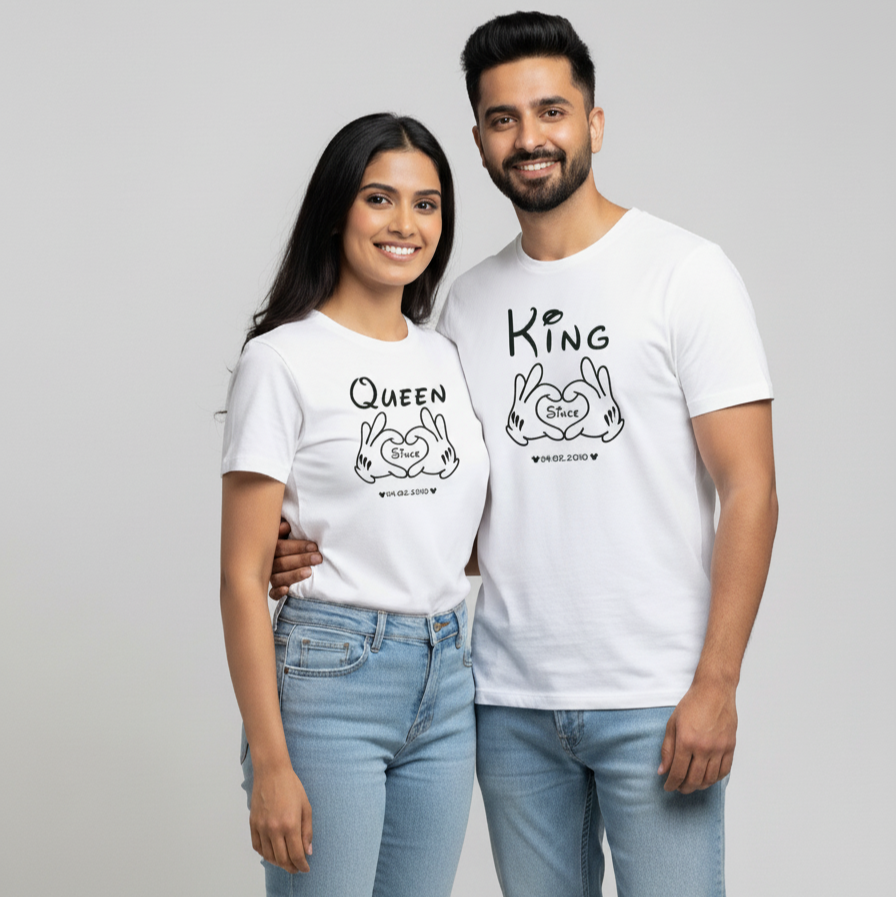King & Queen matching couple T-shirts with custom "Since" date.