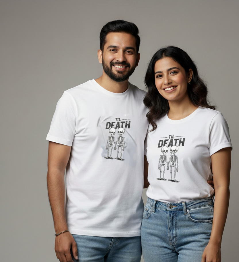 "TIL DEATH" Skeleton Matching Couple T-Shirts