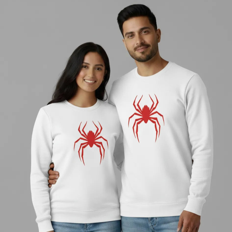 Matching Black Spider Logo Couple Sweatshirts | Red Spider Graphic Crewneck Set
