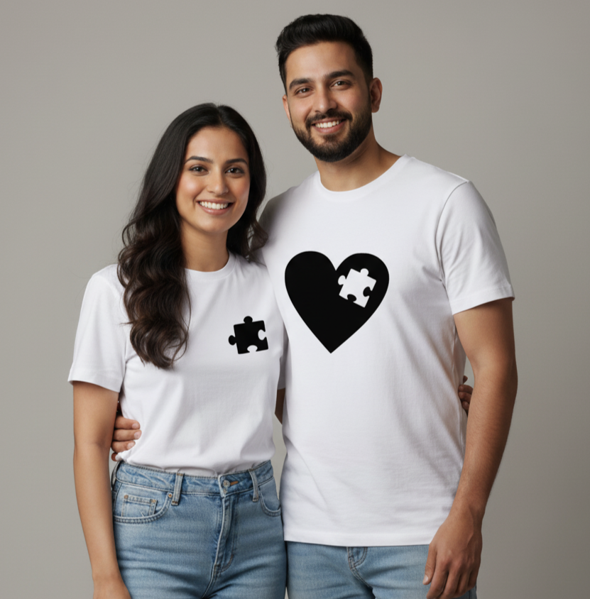 Jigsaw Puzzle Heart matching couple T-shirts