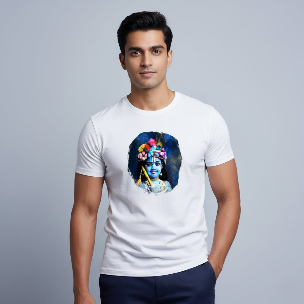 Bal Gopal's Gaze T-Shirt: Vibrant Krishna Portrait Design