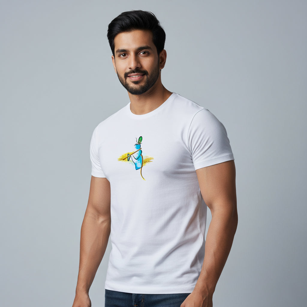 Krishna's Flute Strokes T-Shirt: Abstract Art Design