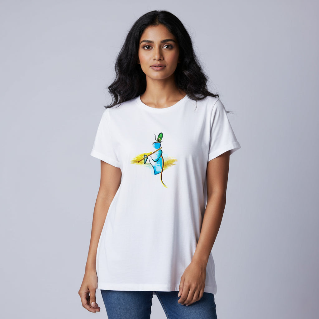 Krishna's Flute Strokes T-Shirt: Abstract Art Design