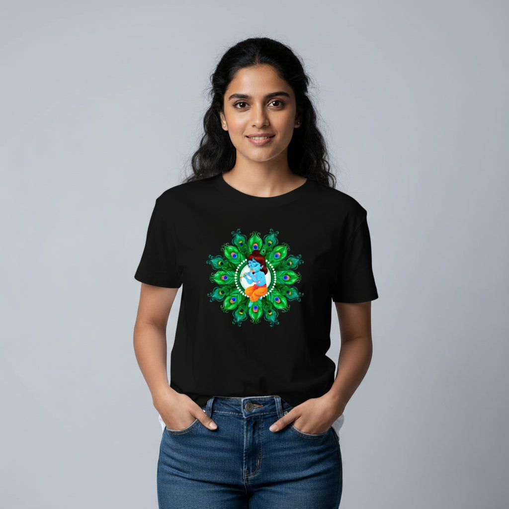 Krishna's Peacock Mandala T-Shirt: Bal Gopal Design