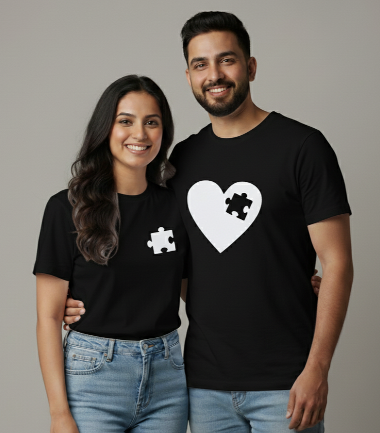 Jigsaw Puzzle Heart matching couple T-shirts