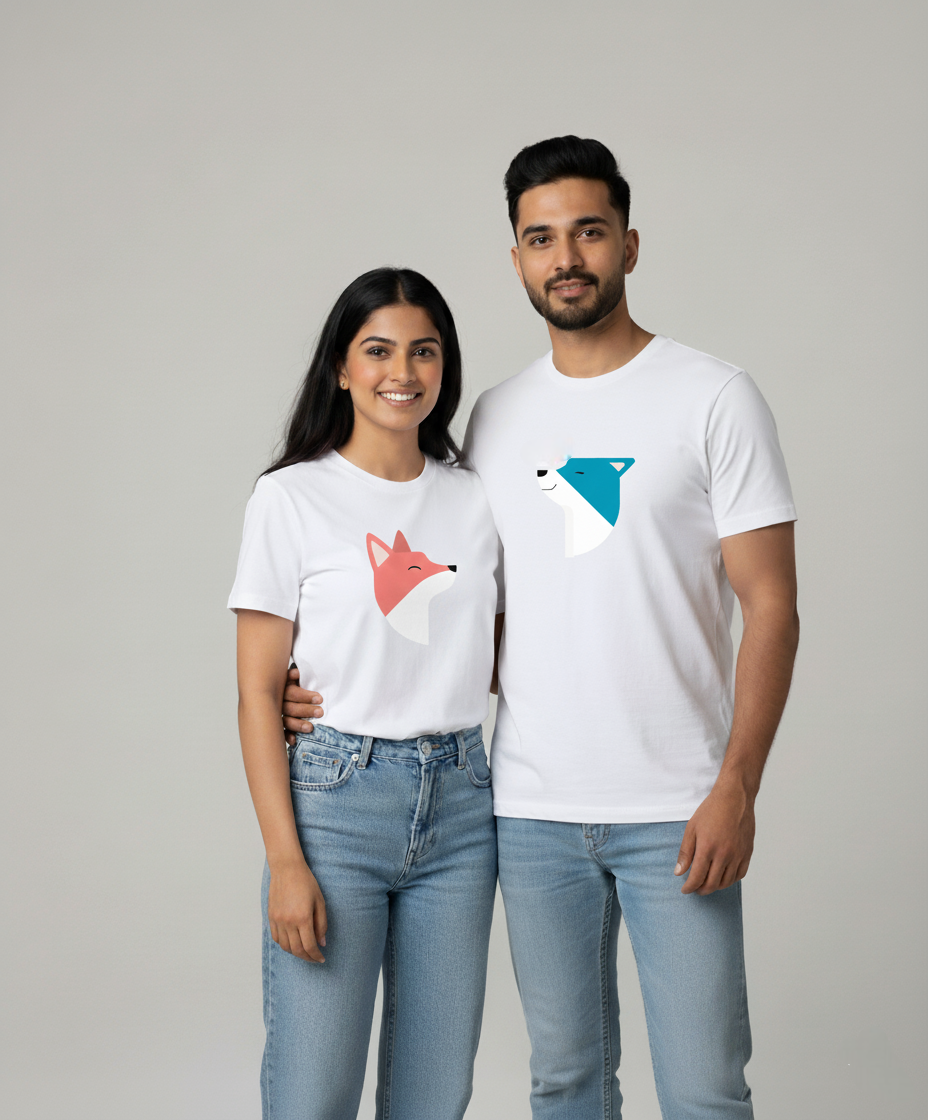 Matching Fox Couple T-shirts (Pink & Blue)