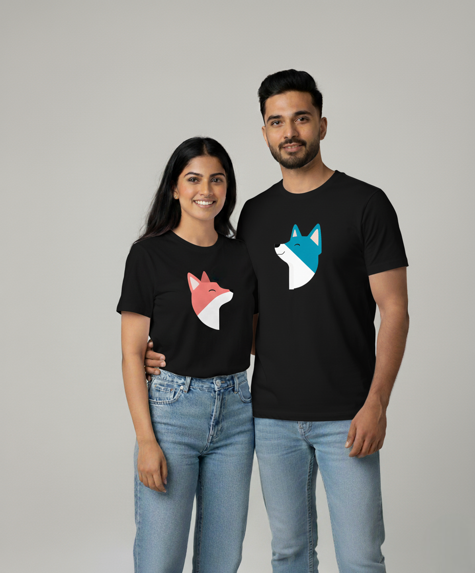 Matching Fox Couple T-shirts (Pink & Blue)